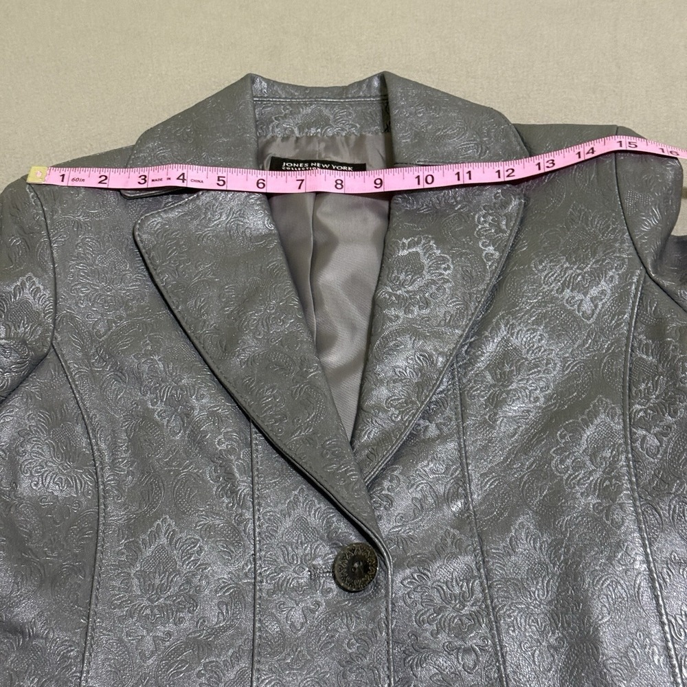 Vtg Womens leather blazer jacket S Textured Steampunk Coat Gunmetal Western Y2K - Picture 16 of 16